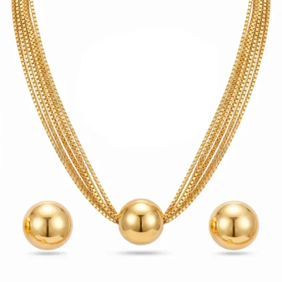 Anti-Tarnish Gold Plated Crystal Pendant Set with Earrings