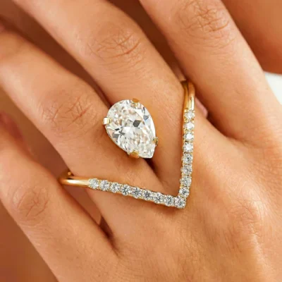 Ring Anti-Tarnish Invisible Pear Stone Statement  (Adjustable Size)