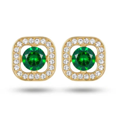 Anti-Tarnish Emerald Square Studs