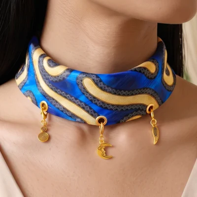 Graphic Fabric Anti-Tarnish Bead Choker