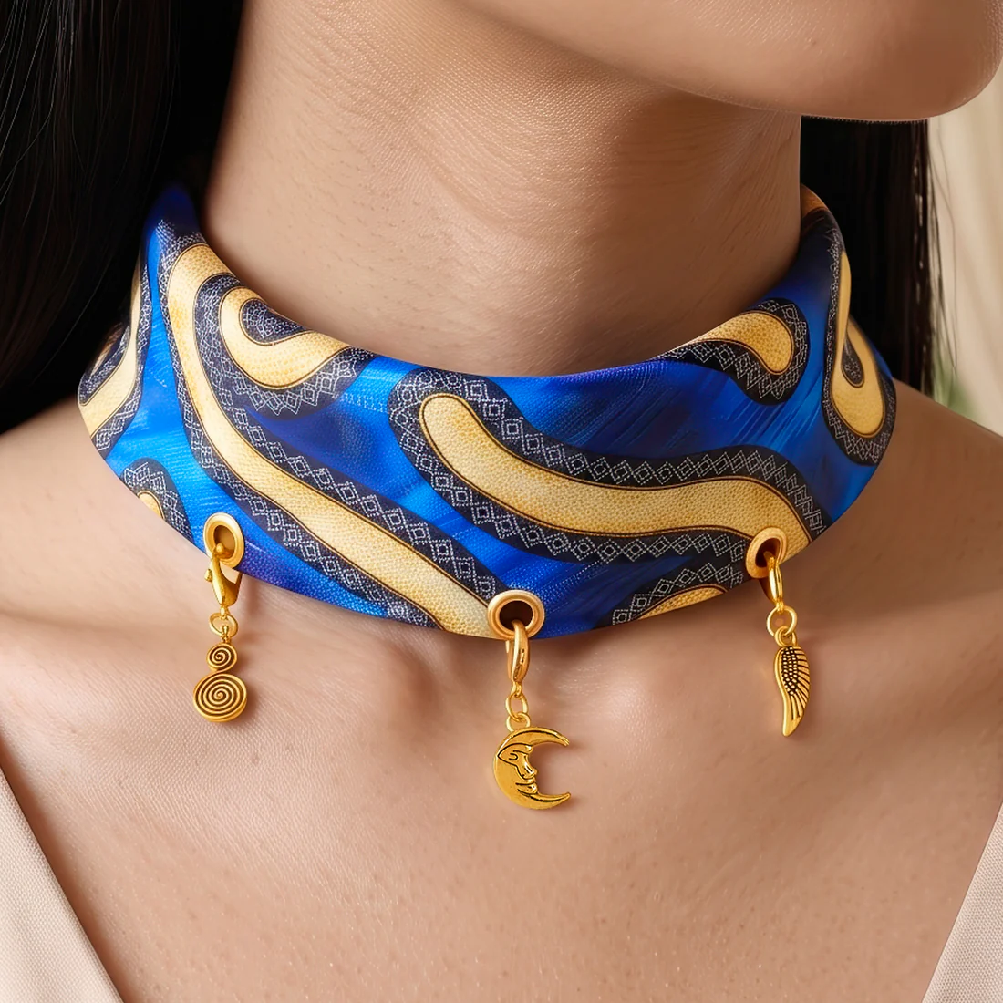 Graphic Fabric Anti-Tarnish Bead Choker