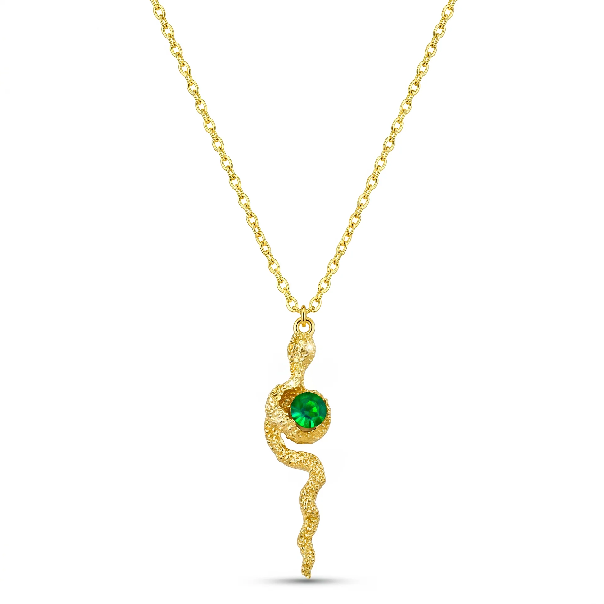 Anti-Tarnish Emerald Snake Pendant