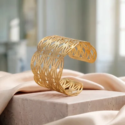 Anti-Tarnish Filigree Geometric Cutout Cuff (Adjustable Size)