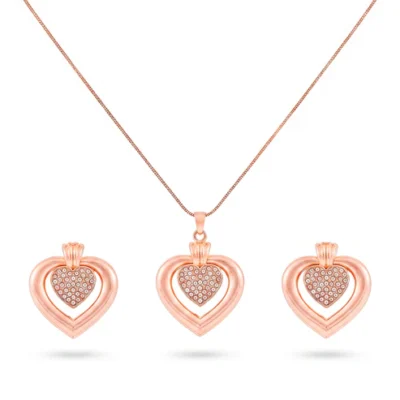 Anti-Tarnish Heart Pendant Set with Earrings